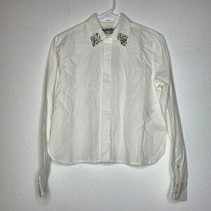 NWT Mother The Honor Button Down Jeweled Collar Shirt - White